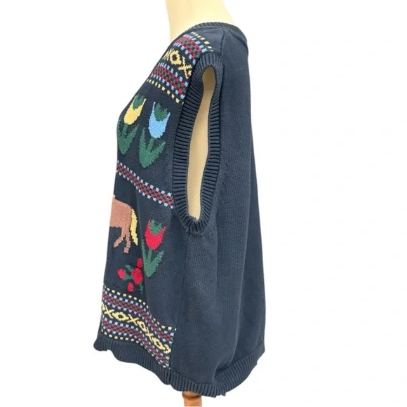 Free People Navy Horse Isles Knit Sweater Vest Medium Equestrian Cottage EUC - Picture 4 of 13